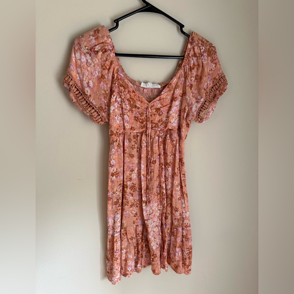 Peach Floral Boho Hippie Dress by Hippie Rose Womens Size Small Balloon Sleeves
